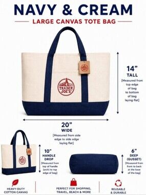 Trader Joe's Large Tote Bag in Cream and Navy